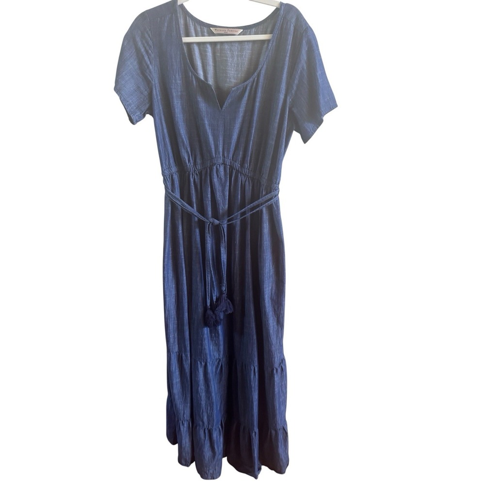 Wayward Fancies Shanti Tencel Denim Woman's Midi Tiered Dress Tassel Tie *No Six